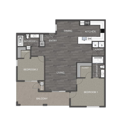Floor plan for 2 beds, 2 baths, 1488 sqft